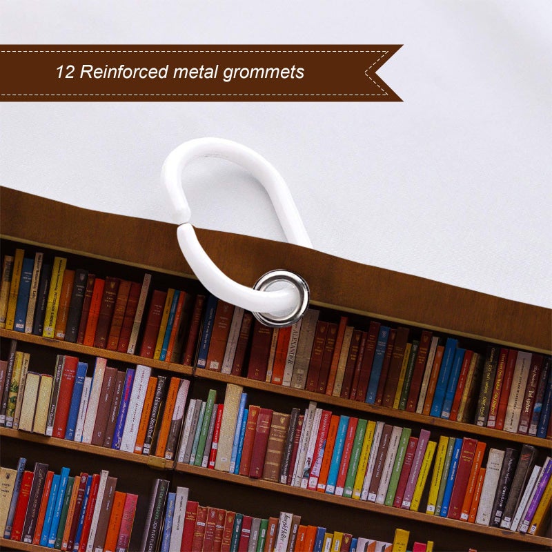 Faitove Library Bookshelf Shower Curtain Vintage Educational Bookcase Shower Curtain Readable Books Fabric Polyester Waterproof Bathroom Decor for School with Hooks 72" x 72" - Image 5